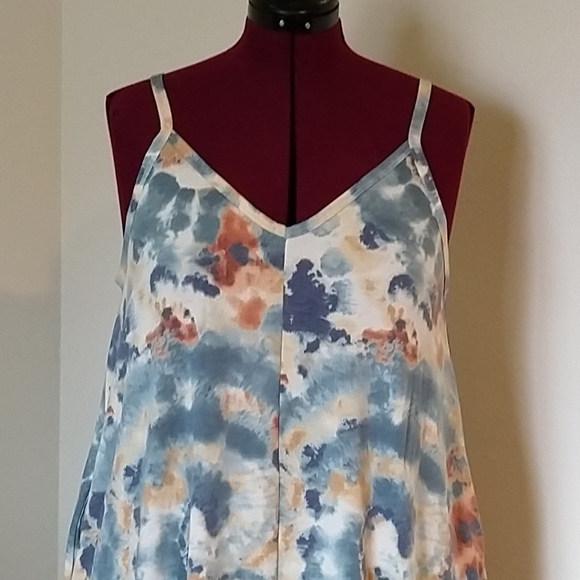 Blue Tie Dye Soft French Terry Cami Maxi Dress Plus Sized 2X - Picture 5 of 15